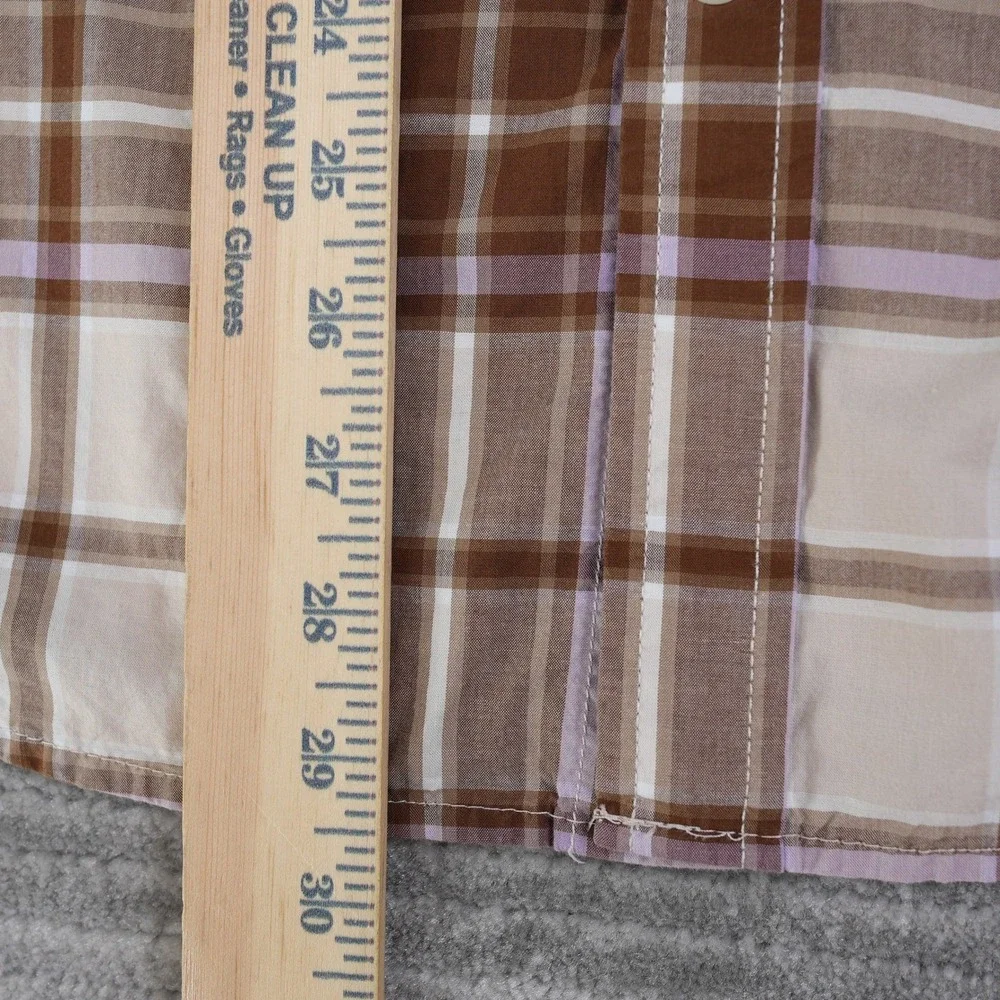 Banana Republic Shirt Men Slim Untucked Plaid Button‎ Down Brown Purple Large